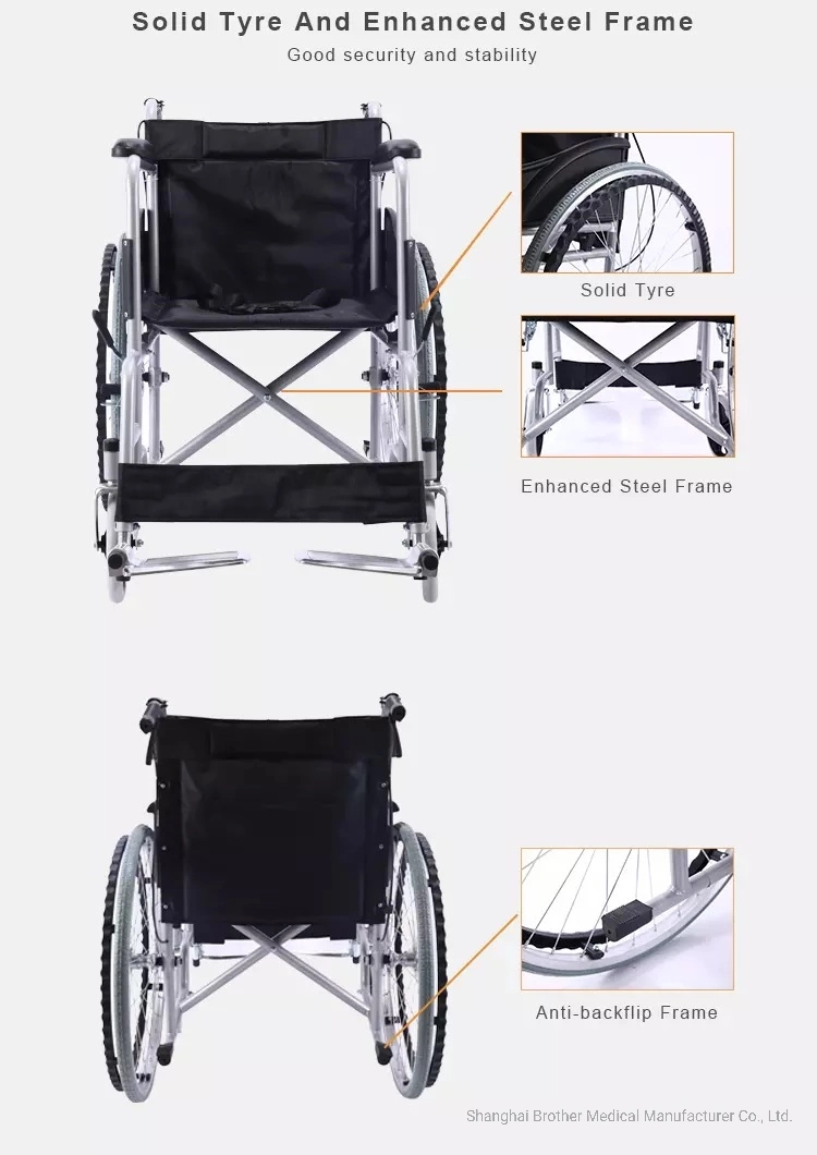 Folding Basic Manual Steel Wheelchair Economy Standard Chrome Foshan 809 for Patient Home Care Elderly Mobility Wheel Chair Medical Equipment Hospital FDA CE